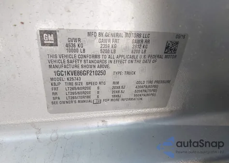 2016 Chevrolet Silverado 2500Hd Lt z USA, uszkodzony, nr VIN 1GC1KVE86GF210250